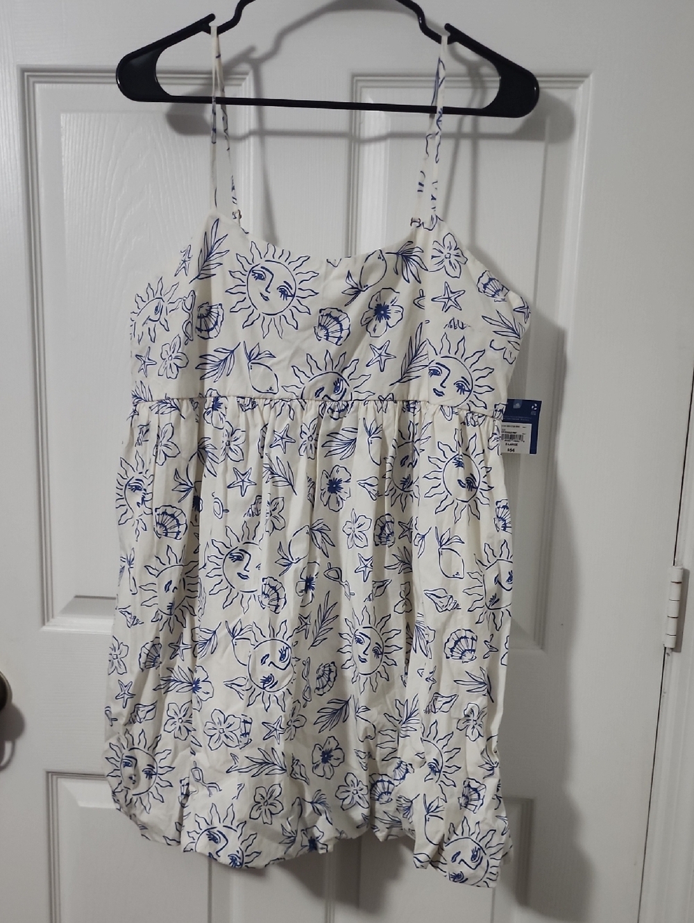 Cream Sundress with Blue Sun & Floral Motif